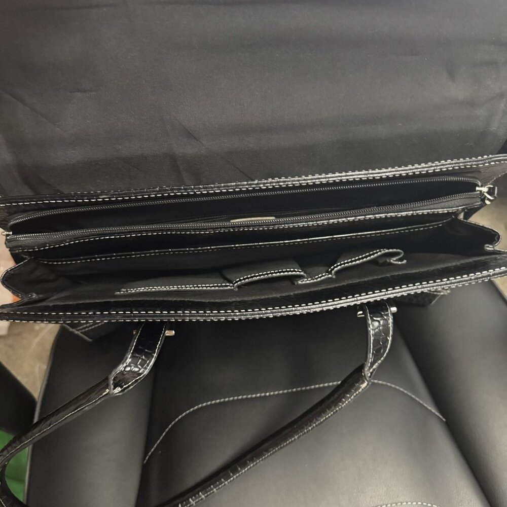 Liz Claiborne Tote Bag Womens Large Black Faux Croc Embossed Purse Satchel Work - Picture 5 of 10